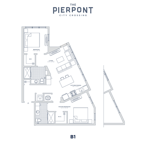 Floor plan for 2 beds, 2 baths, 1039 sqft